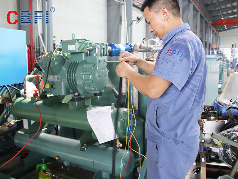 CBFI BBI1000 100 ton block ice machine compressor installation
